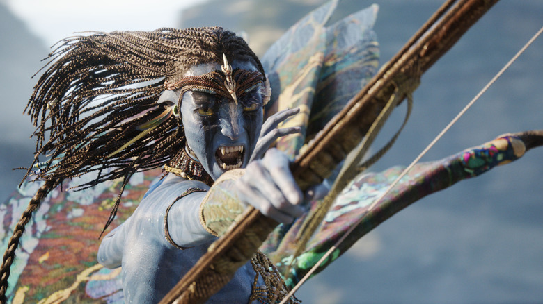 Neytiri roaring in the midst of battle in Avatar: Fire and Ash