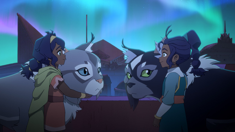 Pavi and Nisha staring at each other with optimism but a bit of trepidation in Avatar: Seven Havens