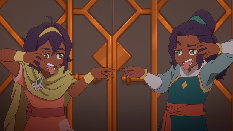 Pavi and Nisha doing a face in a sister greeting in Avatar: Seven Havens