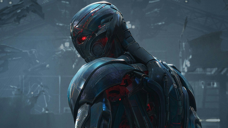 Ultron looking over his shoulder on a character poster for Avengers: Age of Ultron