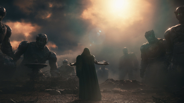 Robert Downey Jr. as Doctor Doom raising an army of Sentinels in Avengers: Doomsday
