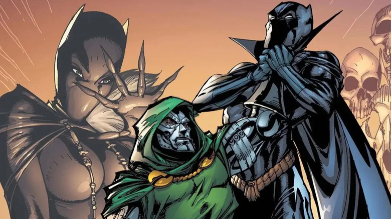 Doctor Doom lifting and strangling the Black Panther