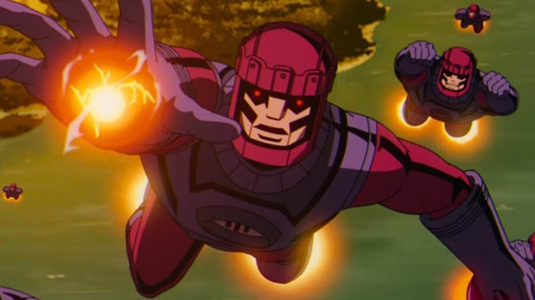 The guard flies towards the screen