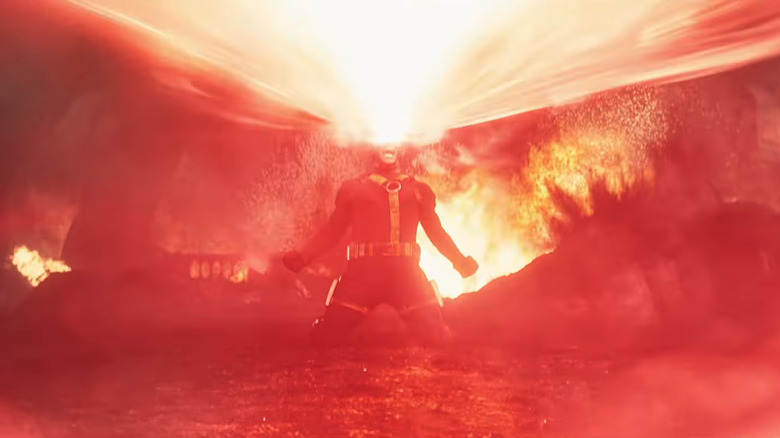 James Marsden's Cyclops releases a burst of energy into the sky in Avengers Doomsday