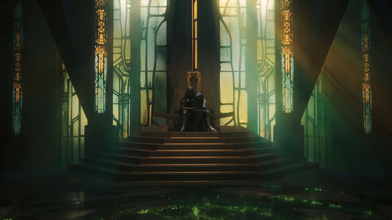 Roberty Downey Jr's Victor Von Doom sits on a throne in Avengers Doomsday