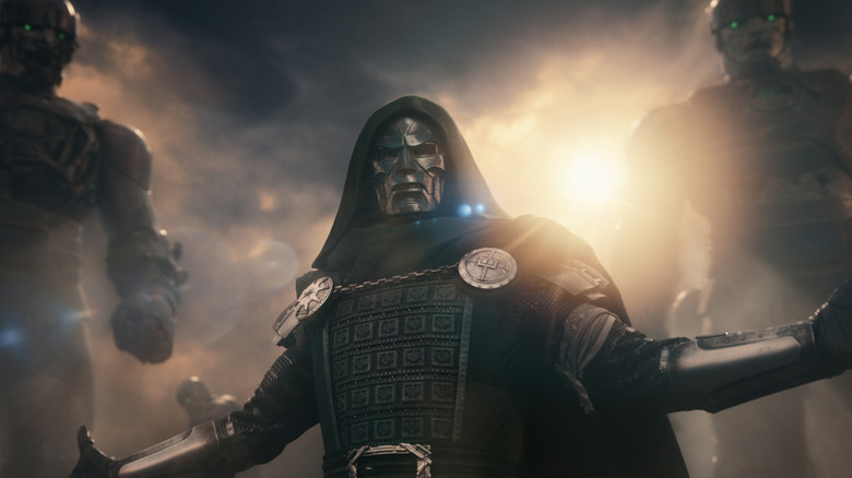 Robert Downey Jr. as Doctor Doom with Sentinels behind him in Avengers: Doomsday