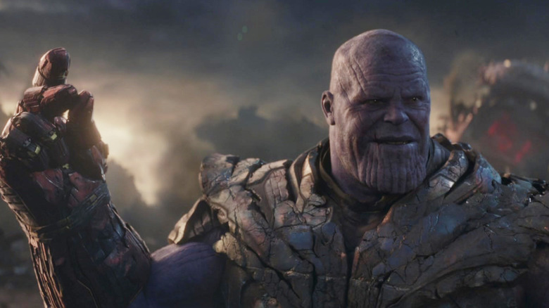 Thanos snapping his fingers with the gauntlet in Avengers: Endgame