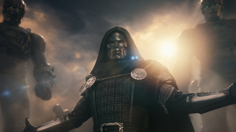 Robert Downey Jr. as Doctor Doom with Sentinels behind him in Avengers: Doomsday