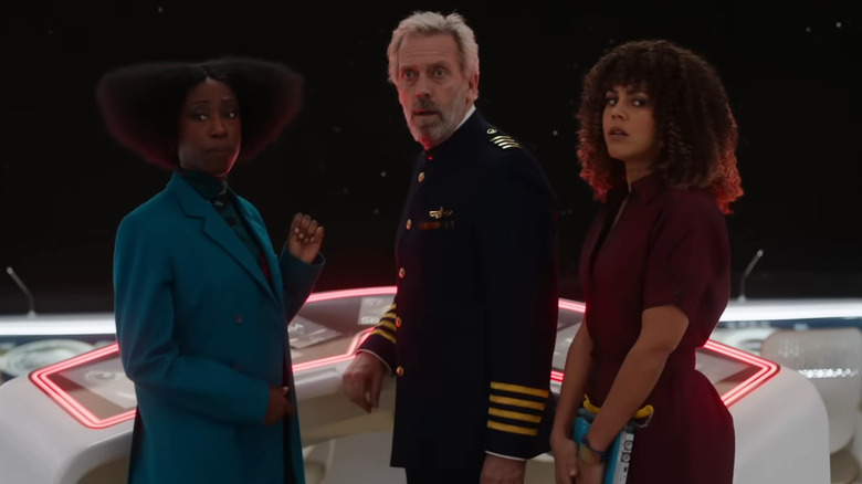 Nikki Amuka-Bird, Hugh Laurie, and Lenora Crichlow in Avenue 5 season 2