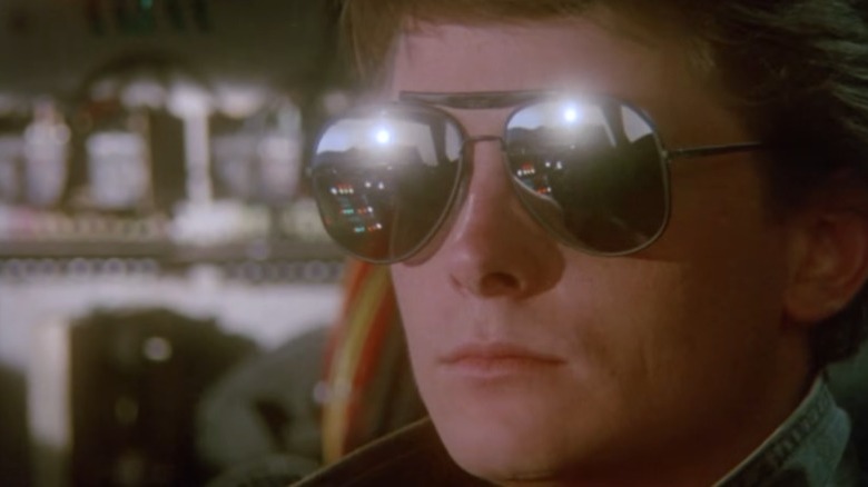 Marty McFly wearing aviator glasses