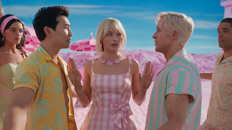 Barbie Emma Mackey, Simu Liu, Margot Robbie, Ryan Gosling, and Kingsley Ben-Adir