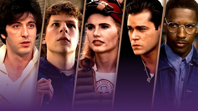 Al Pacino as Sonny Wortzik, Jesse Eisenberg as Mark Zuckerberg, Geena Davis as Dottie Hinson, Ray Liotta as Henry Hill, and Denzel Washington as Malcolm X