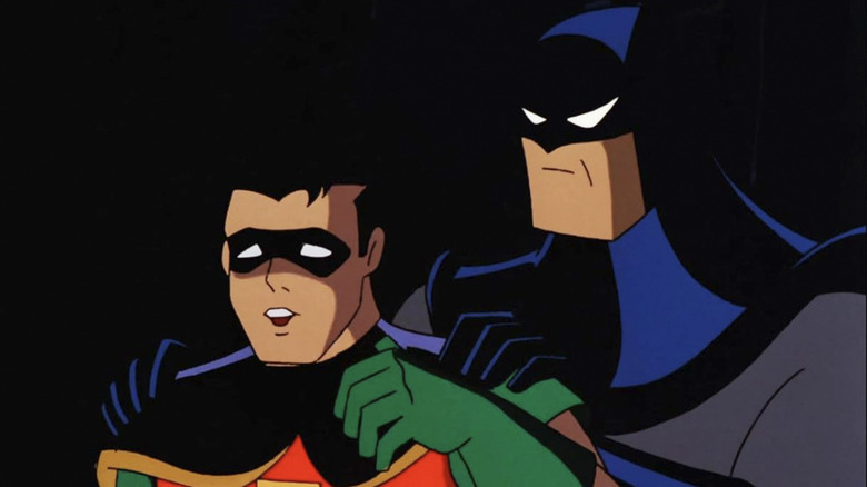 Batman comforting Robin in Batman: The Animated Series