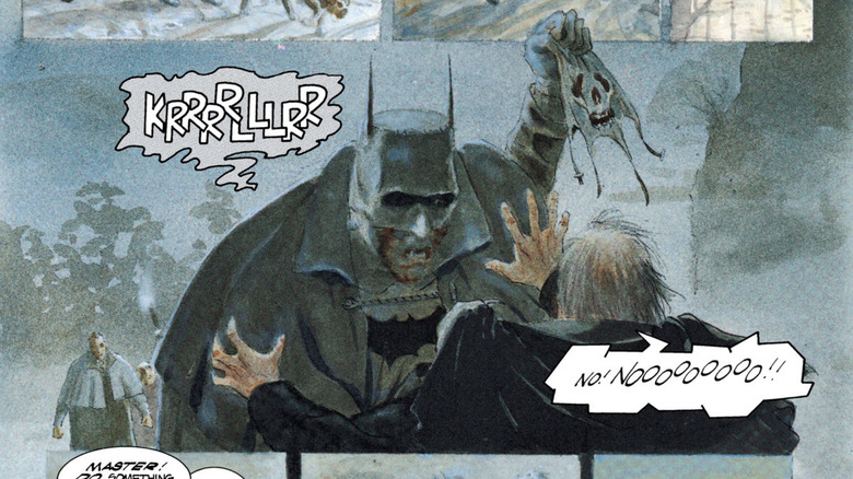 The Batman pulls the mask off a highwayman in Castle of the Bat #1