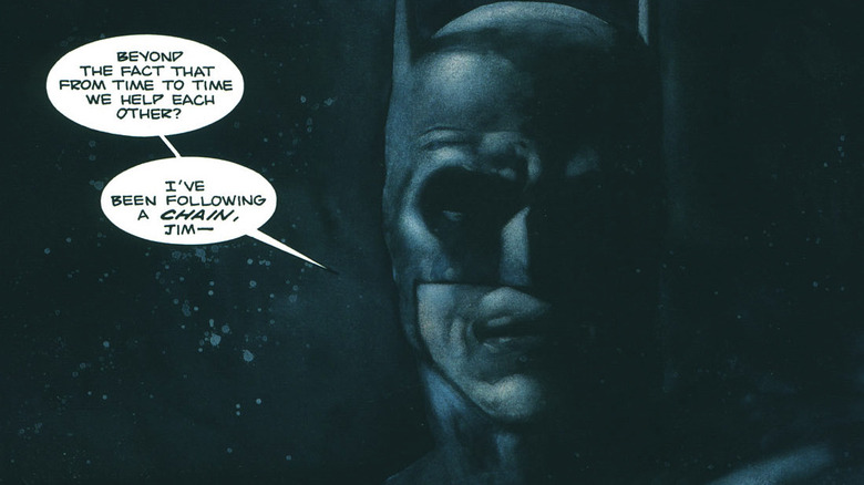 Batman is van dichtbij te zien in een paneel uit Batman Night Cries