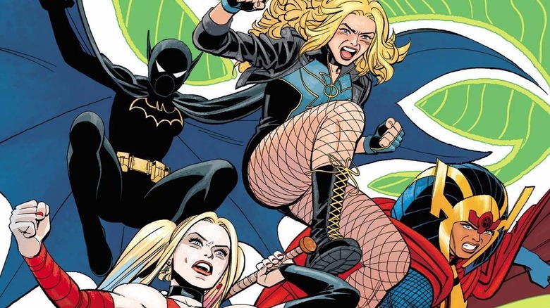Harley Quinn, Cassandra Cain, Black Canary, and Big Barda looking angry in Birds of Prey