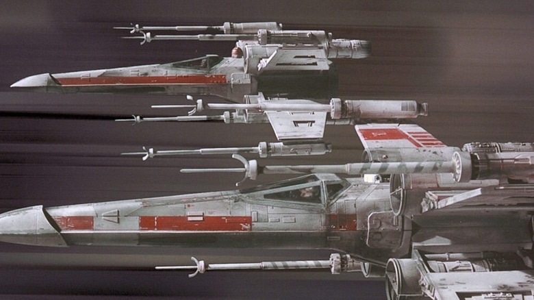 X-wings flying through the trench on the Death Star in Star Wars: A New Hope