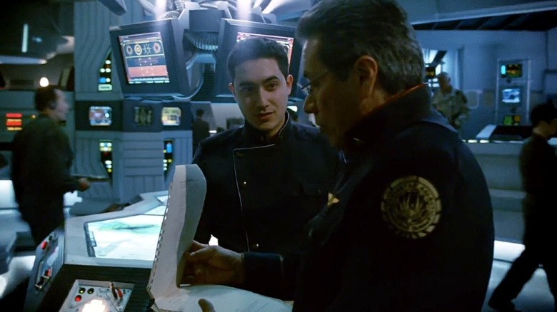 Alessandro Juliani and Edward James Olmos in Battlestar Galactica