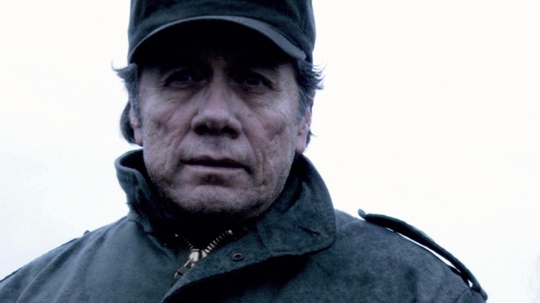 William Adama wearing a hat and uniform in Battlestar Galactica