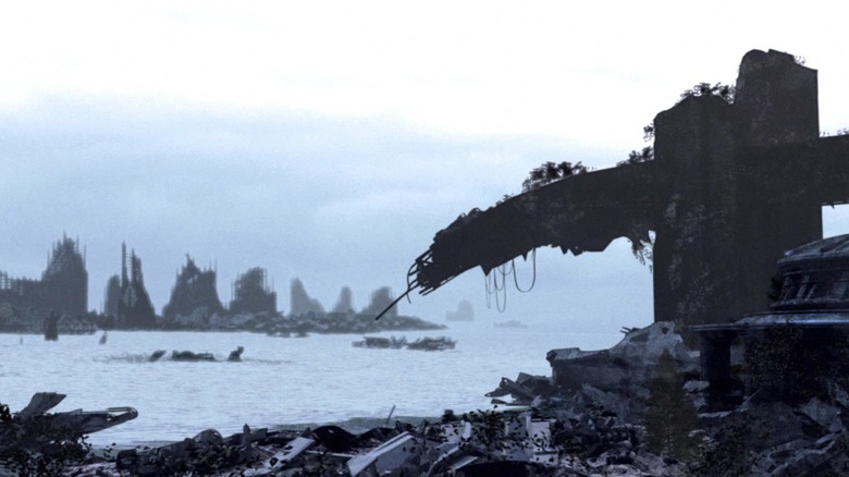 The ruined remains of a city on Earth in Battlestar Galactica