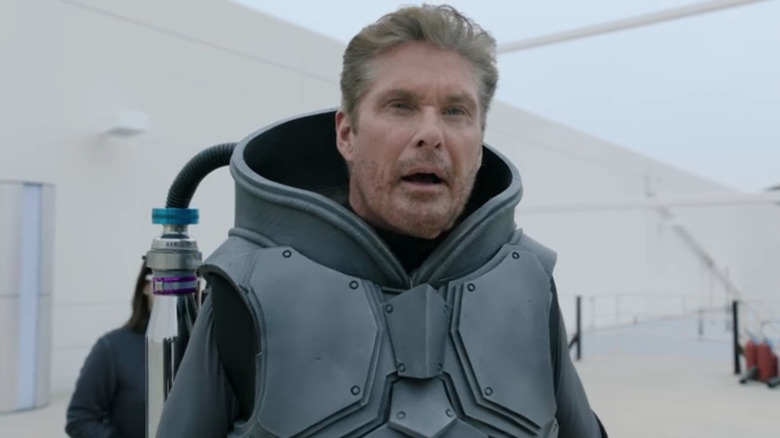 Gilbert (David Hasselhoff) monologuing in jet pack suit in Sharknado 4