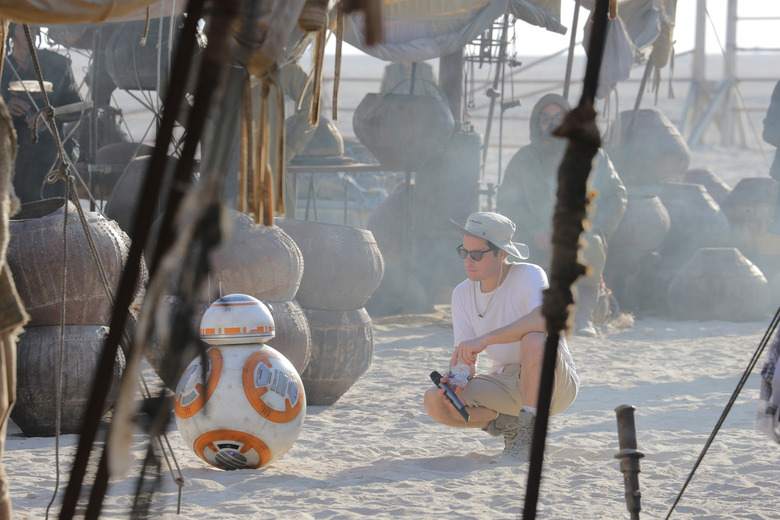 JJ Abrams and BB-8 on the set of Star Wars: The Force Awakens