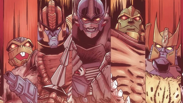 Beast Wars comic cover showing Rattrap, Dinobot, Optimus Primal, Rhinox, and Cheetor