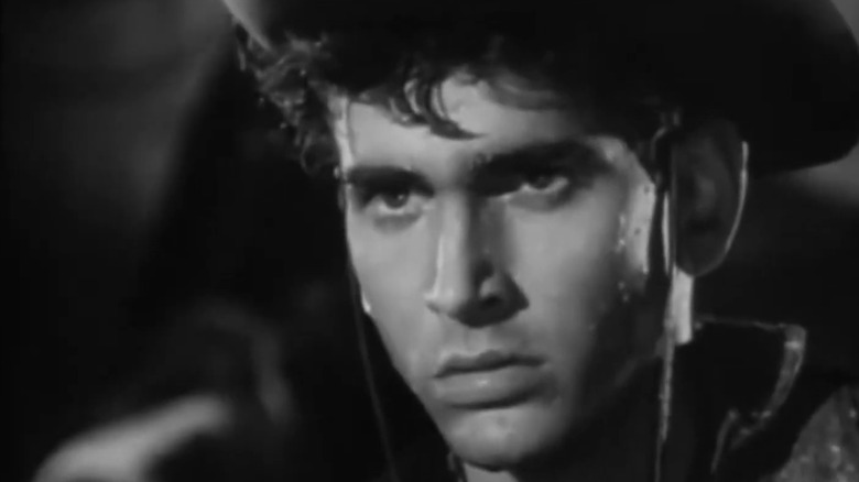 Michael Landon's Sandy is seen in closeup in The Restless Gun