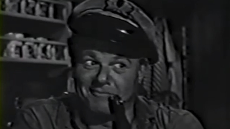 Alan Hale Jr's Captain Butcher is seen in closeup in Adventures in Paradise
