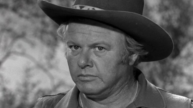 Alan Hale Jr's J T Lucas is seen in closeup in Rawhide