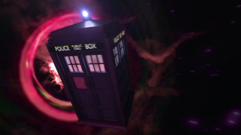 The Tardis in a time tunnel on Doctor Who