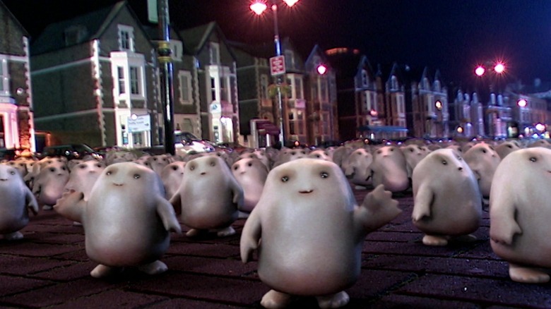 A bunch of fatty adipose monsters on the street in Doctor Who