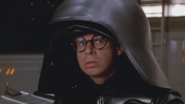 Rick Moranis looks distracted as Dark Helmet in Spaceballs