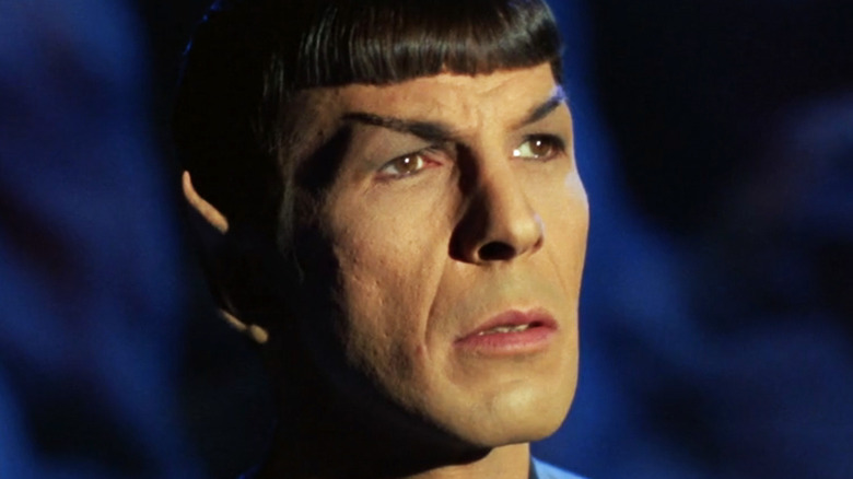 Leonard Nimoy's Spock is seen in closeup in Star Trek