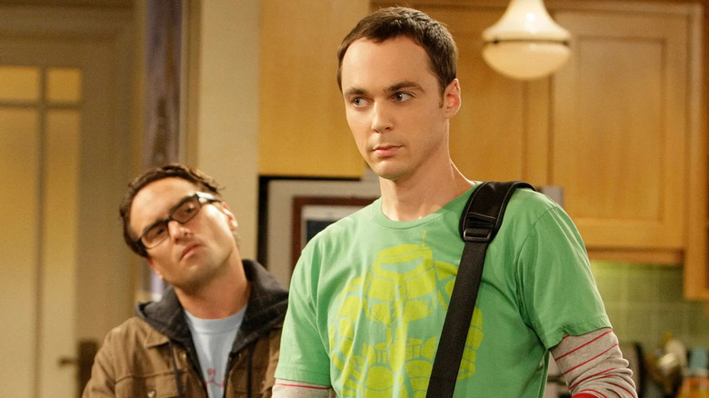 Sheldon Cooper and Leonard Hofstadter in their apartment together on The Big Bang Theory.