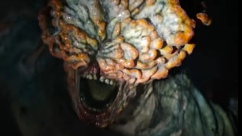 Close-up of a Clicker with its mouth open in The Last of Us