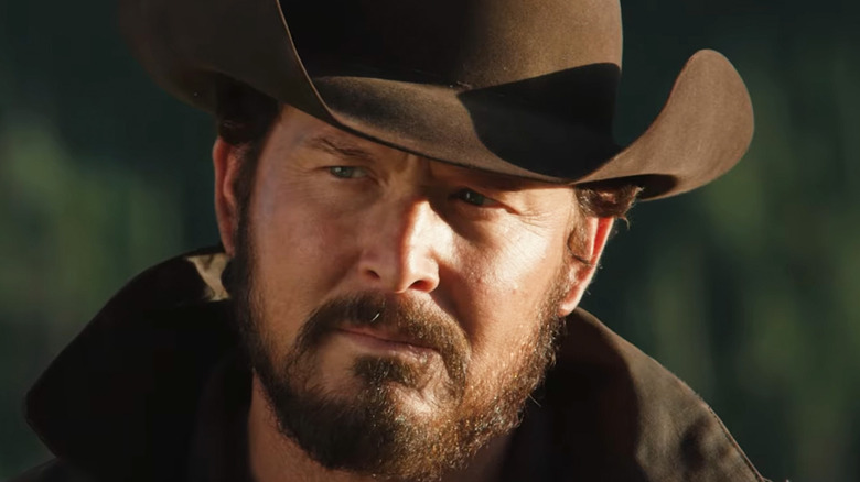 Cole Hauser's Rip Wheeler is seen in closeup in Yellowstone