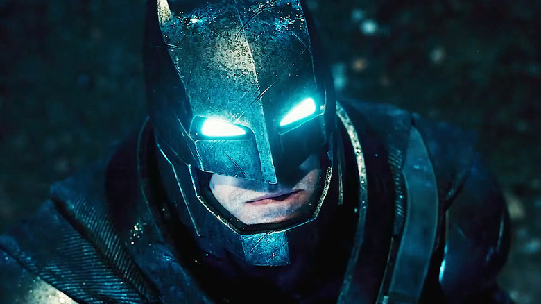 Ben Affleck's Batman looks up in Batman v Superman Dawn of Justice