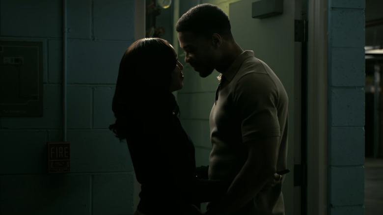 Kerry Washington's Abigail Kimball and Ray Fisher's Ron Sperling embrace in a parking garage in Animals