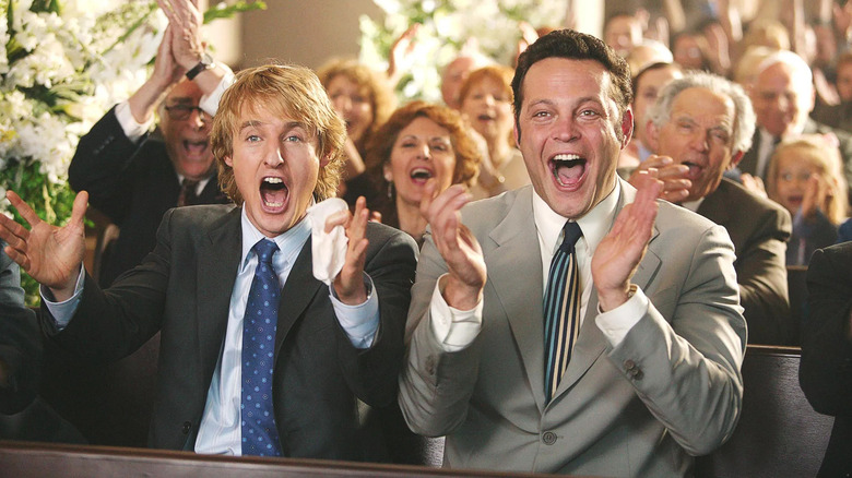 Owen Wilson as John Beckwith celebrates with Vince Vaughn as Jeremy Grey in Wedding Crashers