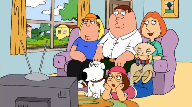 Griffin family watching TV