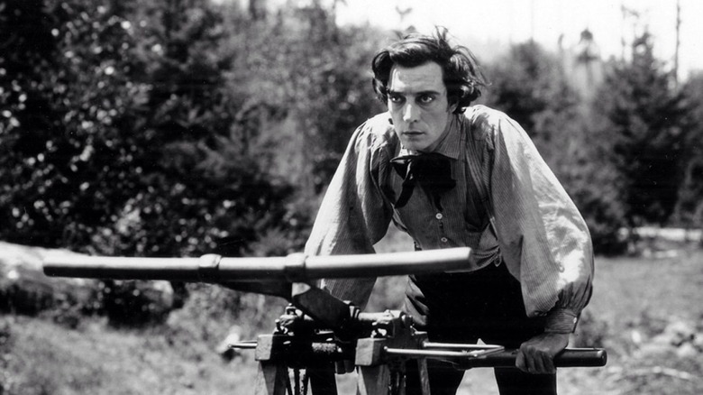 Buster Keaton's Johnnie rides the rails into action in The General