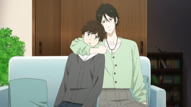 Makio Kōdai puts Asa Takumi in a headlock while sitting next to her in Journal with Witch