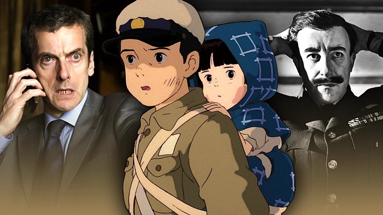 Peter Capaldi as Malcolm Tucker in In the Loop, Seita and Setsuko Yokokawa in Grave of the Fireflies, and Peter Sellers as Group Captain Lionel Mandrake in Dr. Strangelove