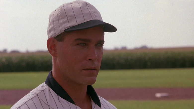 Shoeless Joe Jackson (Ray Liotta) stands on the ball field in Field of Dreams