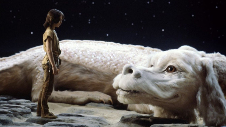 Bastian talking to the Luck Dragon Falkor in The NeverEnding Story