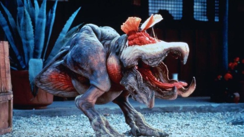 Two-legged alien creature (a Shrieker) with a claw-like mouth and long tongue in Tremors 2: Aftershocks