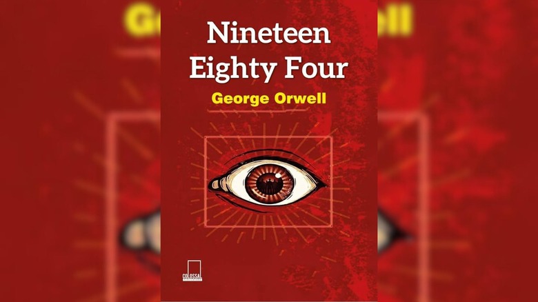 Eye looking at people on cover of Nineteen Eighty-Four by George Orwell