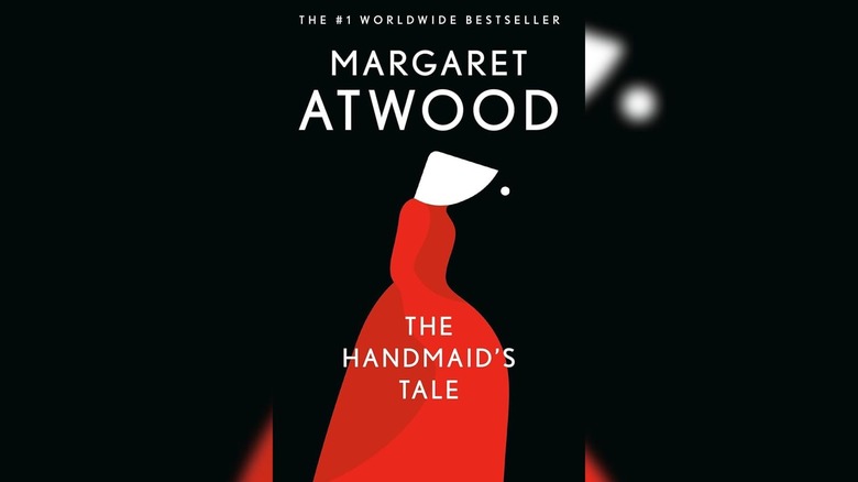 Handmaid facing sideways on cover of The Handmaid's Tale by Margaret Atwood