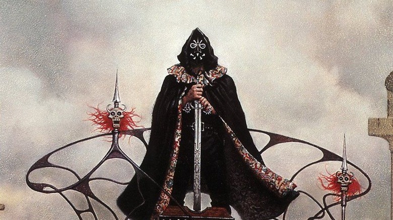 Severian on the cover of The Shadow of the Torturer, masked with a blade
